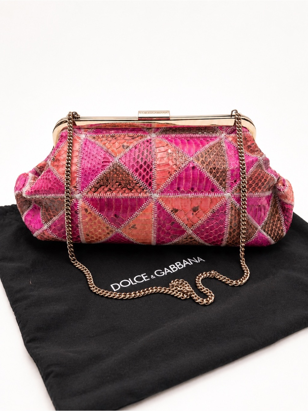 Dolce & Gabbana • Multicolor Python Style Patchwork Chain Purse/Clutch